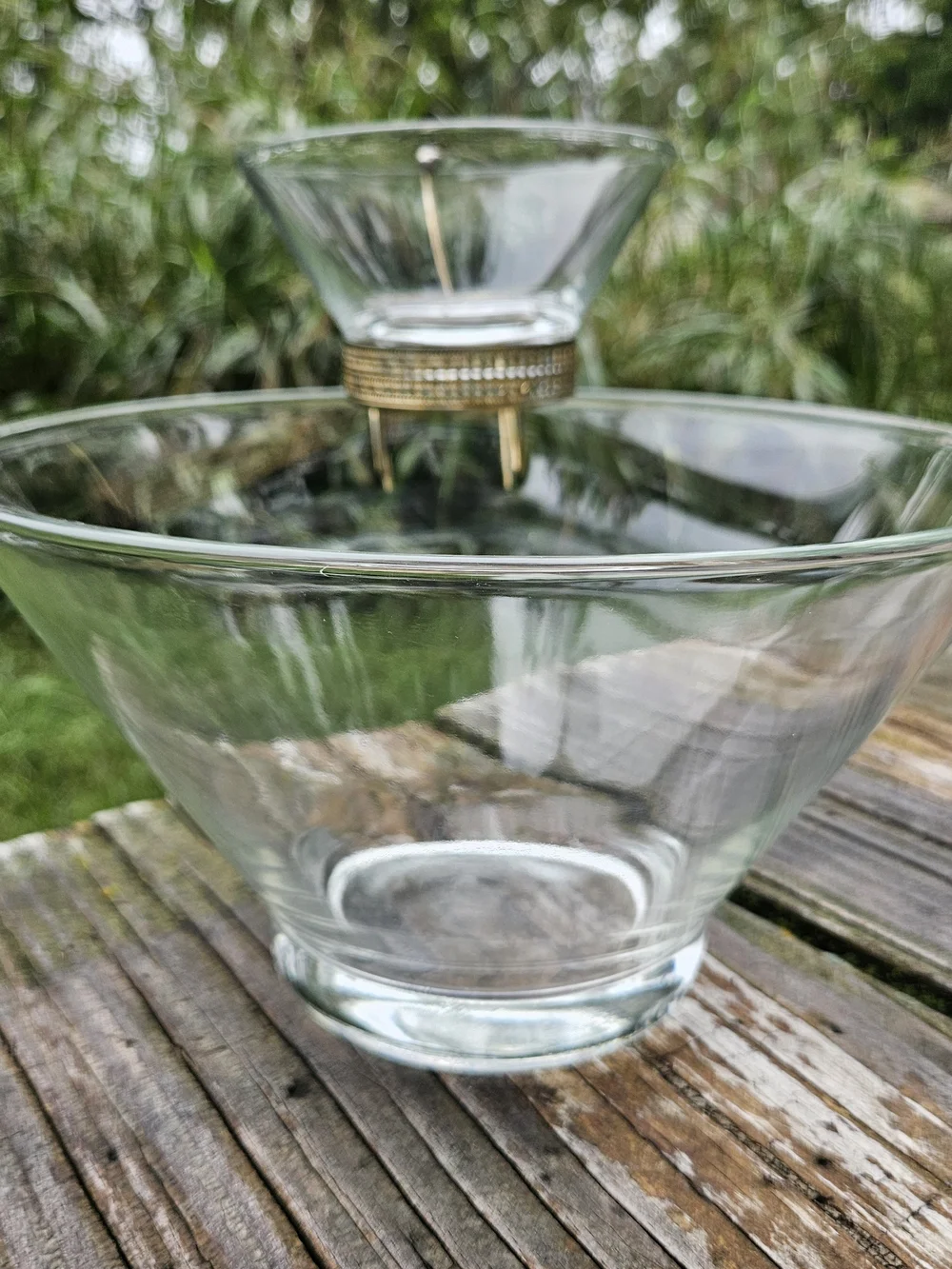 Anchor Hocking Clear Glass Serving Bowl with Gold Accent Dip Dish